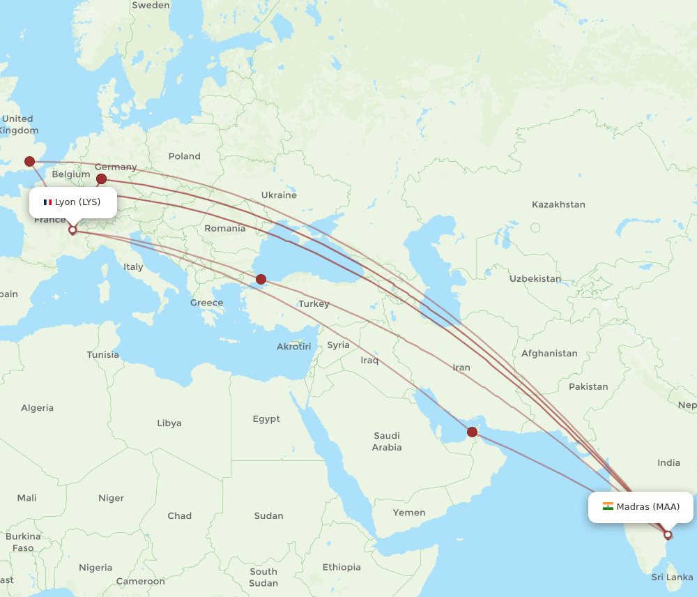 LYS-MAA flight routes