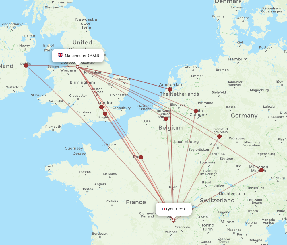 LYS to MAN flights and routes map