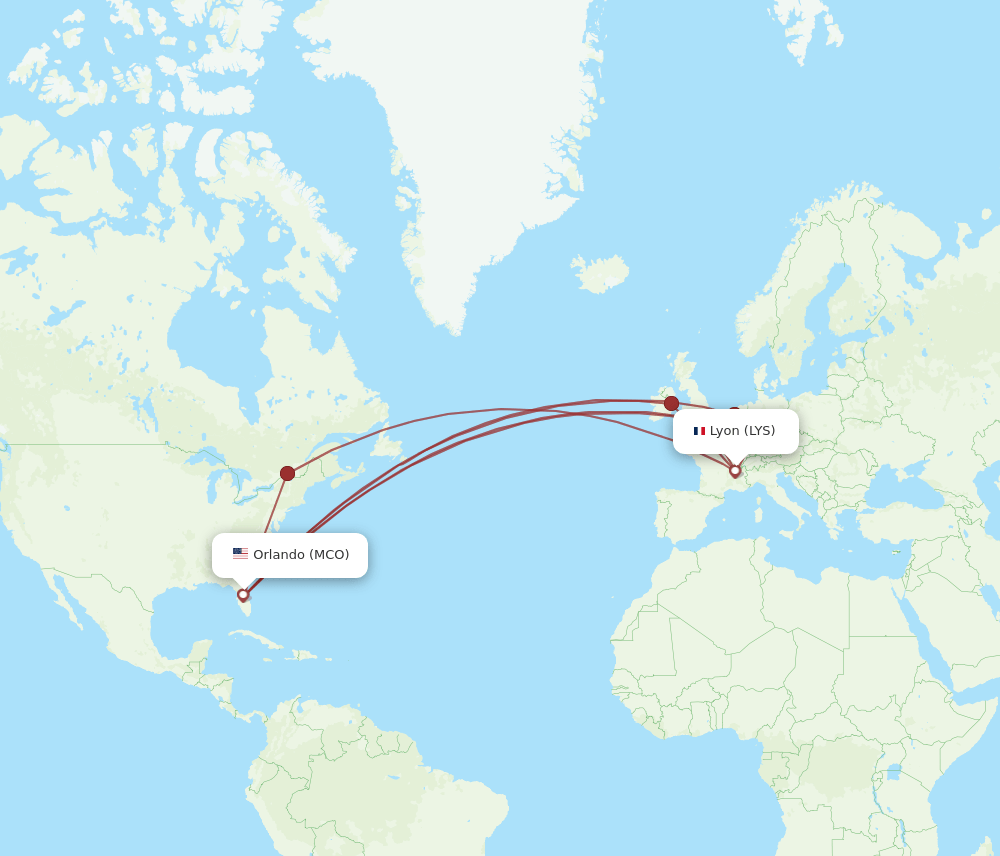 LYS-MCO flight routes
