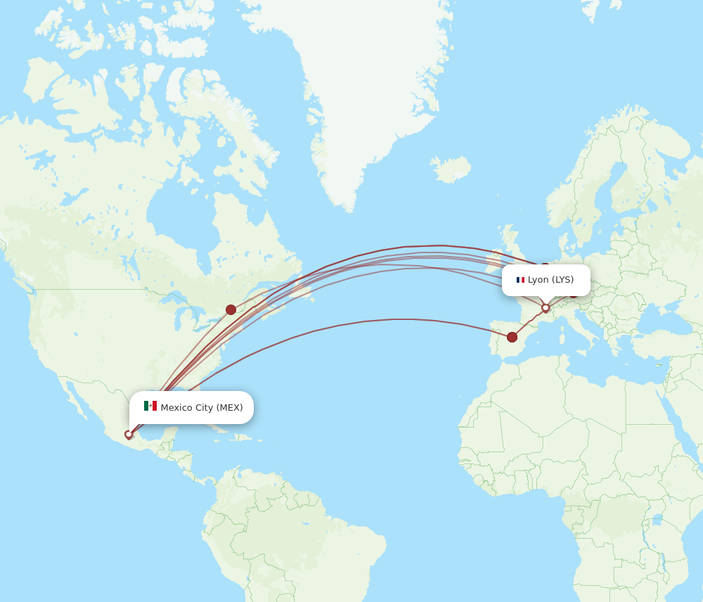 LYS to MEX flights and routes map