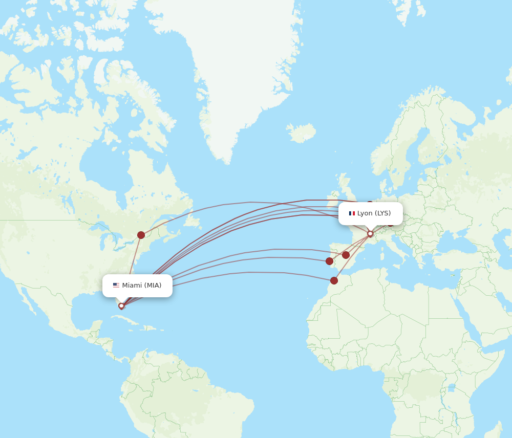 LYS to MIA flights and routes map
