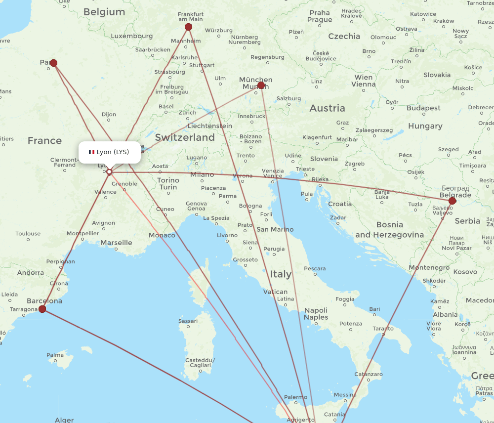 LYS-MLA flight routes