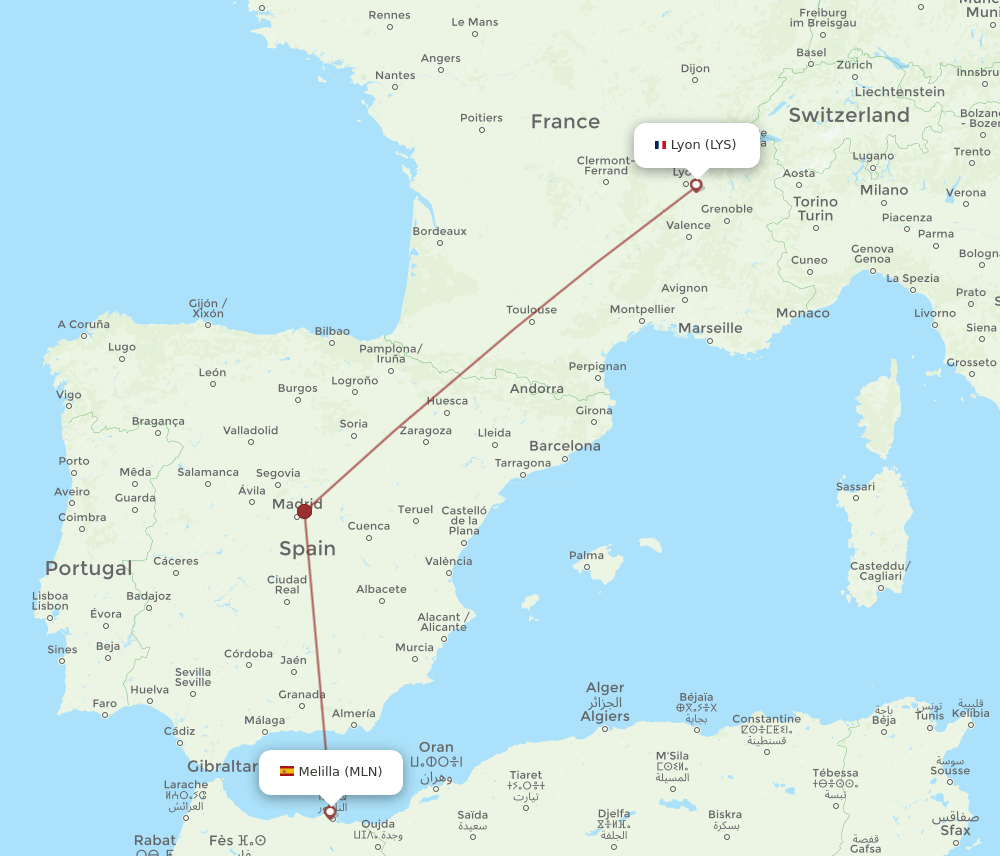 LYS-MLN flight routes