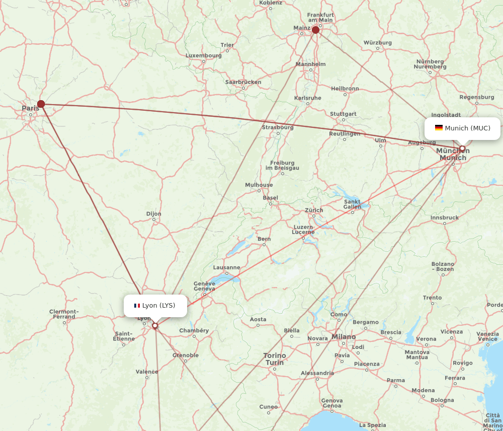 LYS to MUC flights and routes map