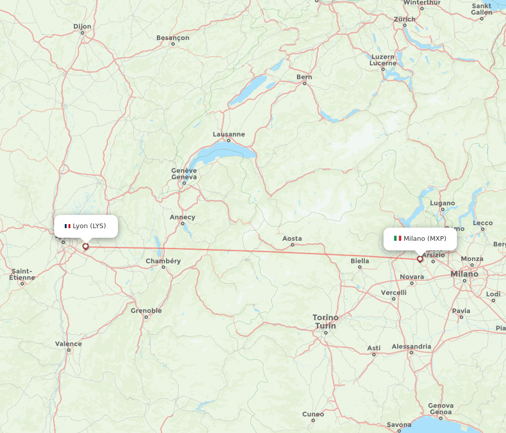 LYS to MXP flights and routes map