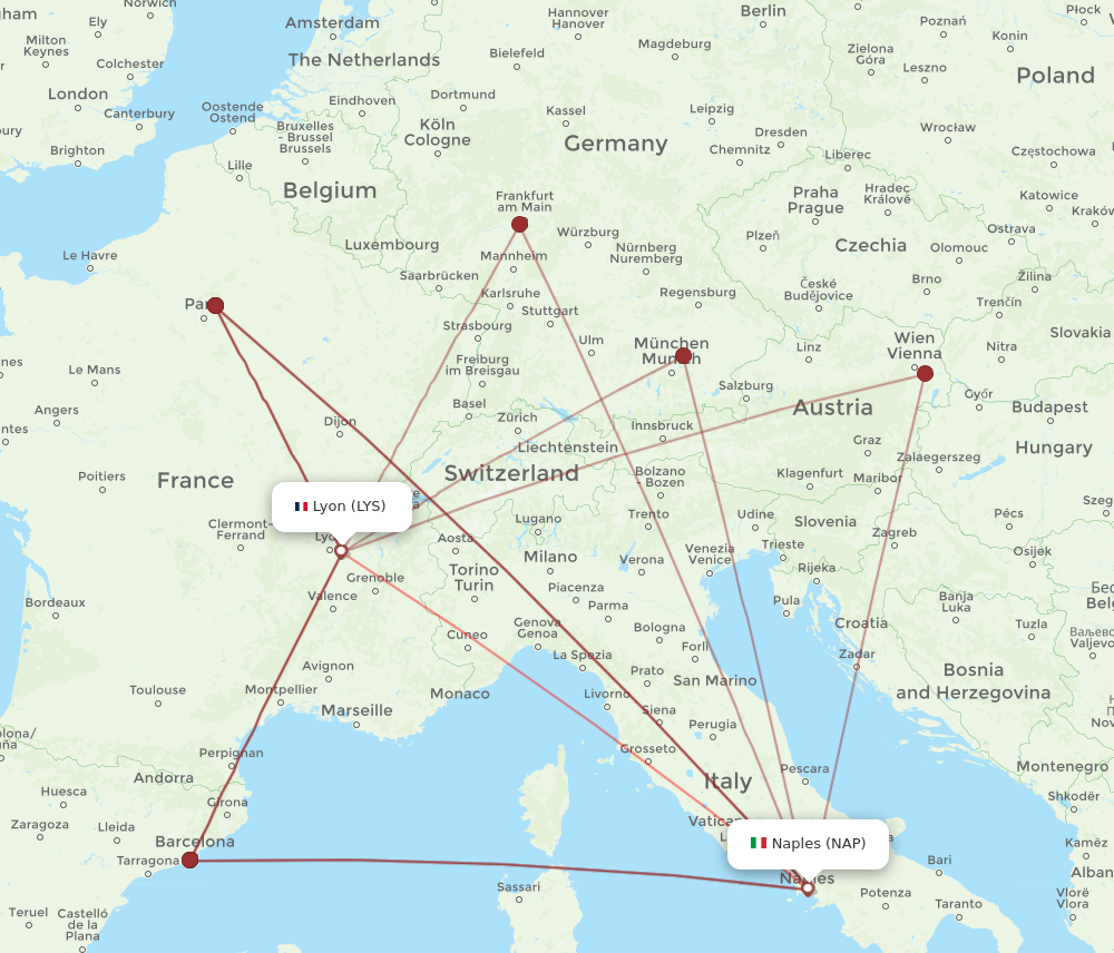 LYS to NAP flights and routes map
