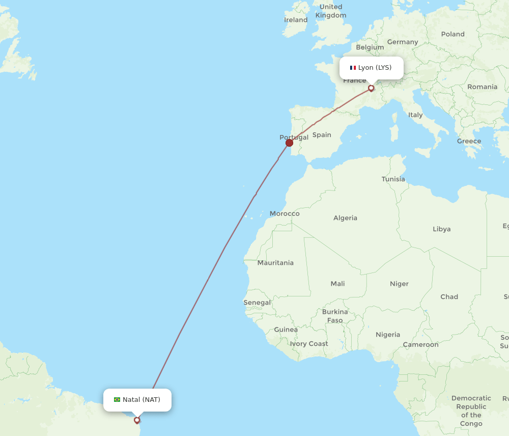 LYS-NAT flight routes