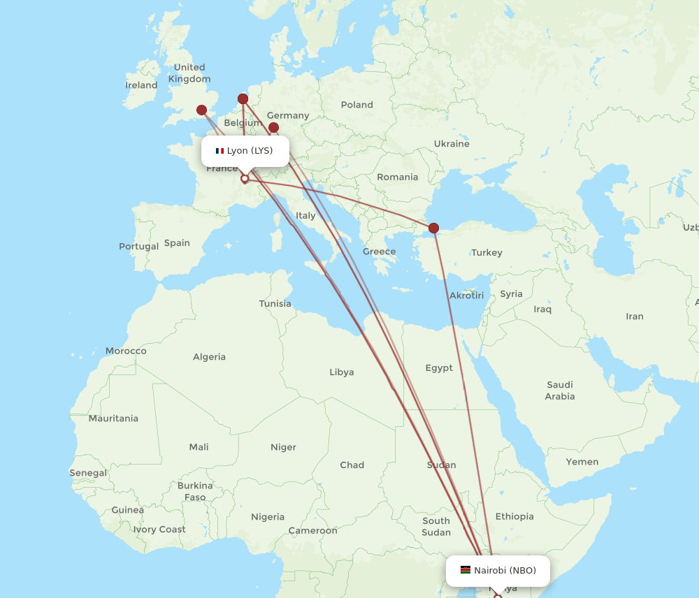 LYS-NBO flight routes