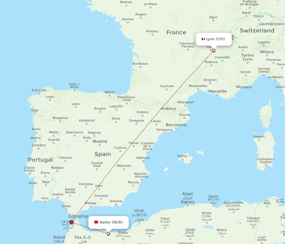 LYS-NDR flight routes