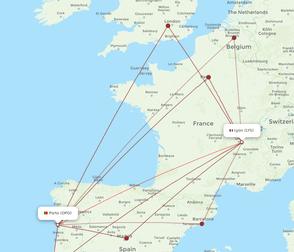LYS-OPO flight routes