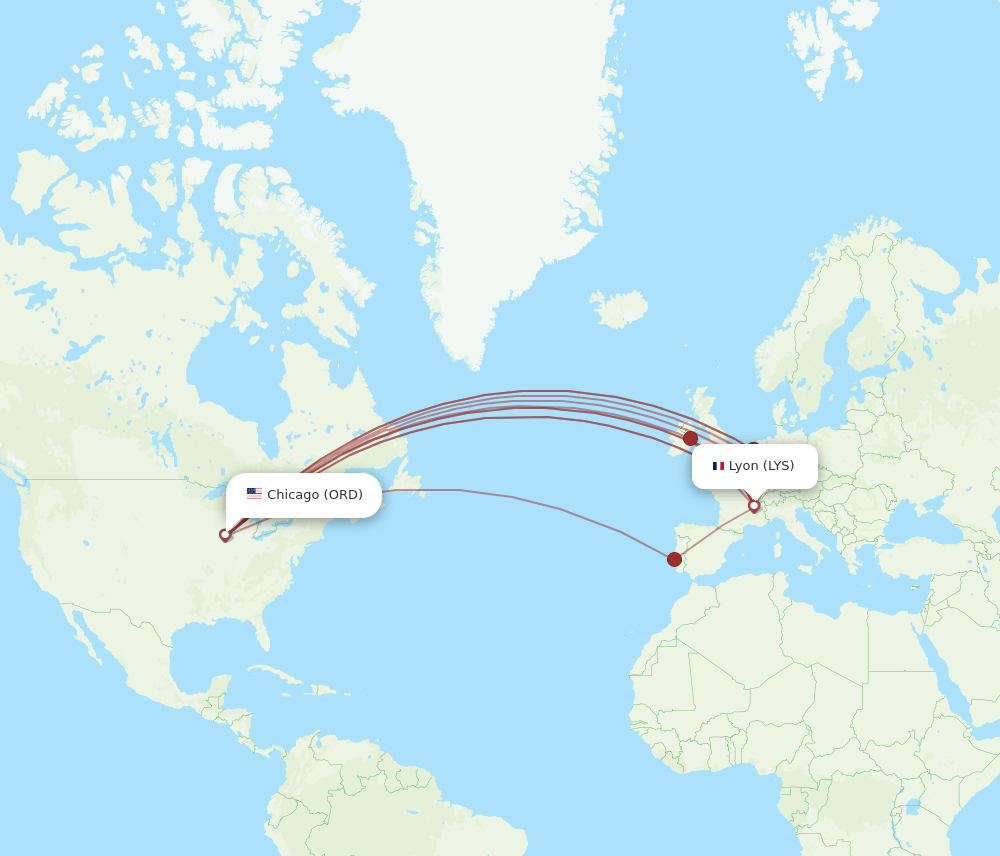 LYS-ORD flight routes