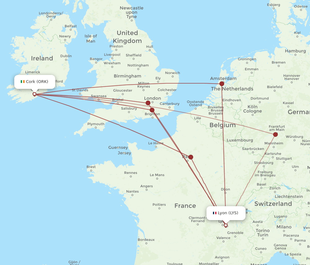 LYS-ORK flight routes