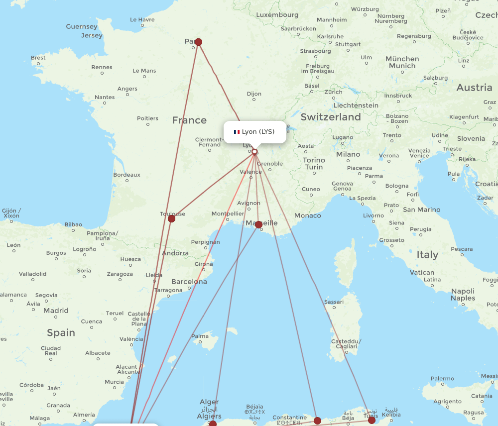 LYS-ORN flight routes