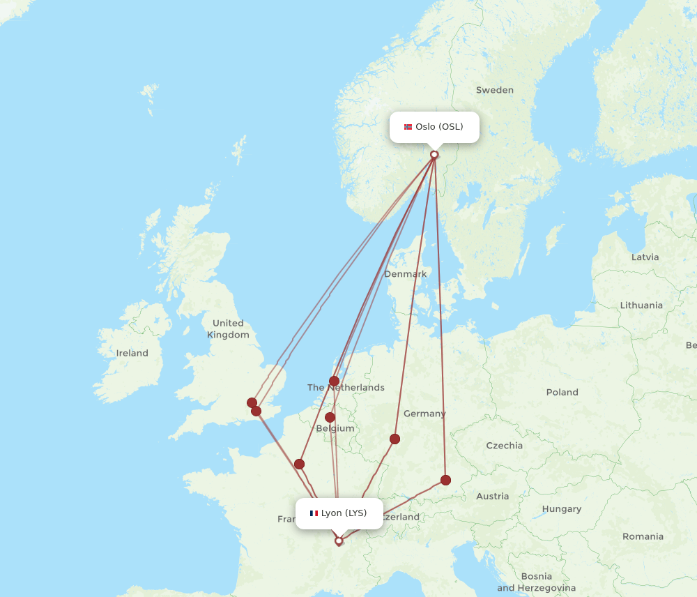 LYS-OSL flight routes