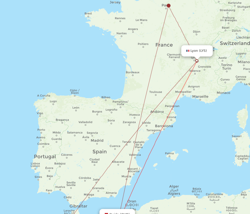 LYS-OUD flight routes