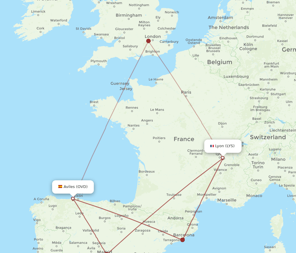 LYS-OVD flight routes