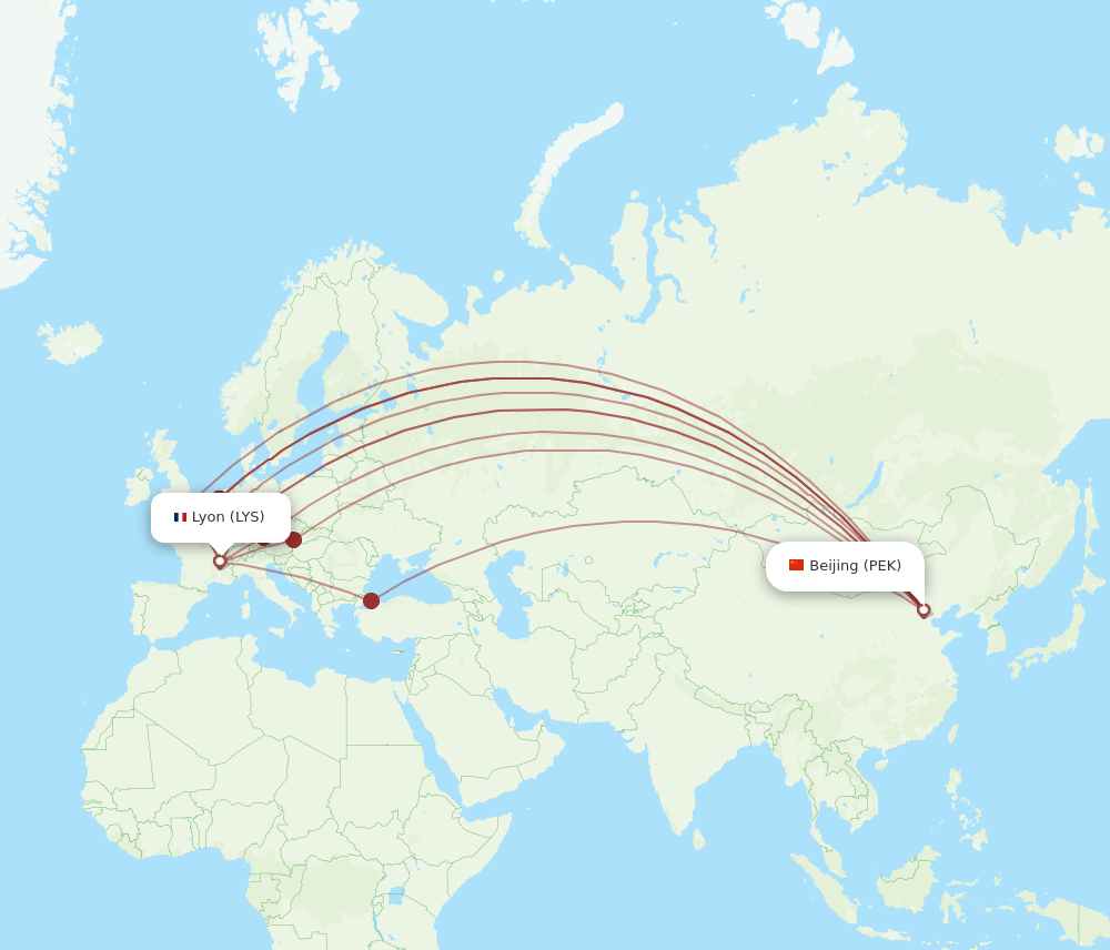 LYS-PEK flight routes