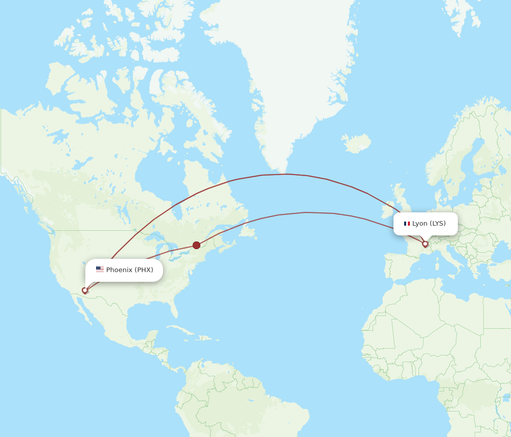 LYS to PHX flights and routes map