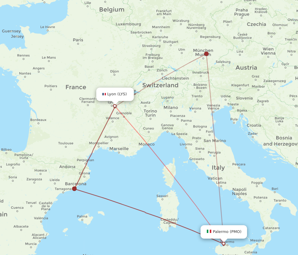 LYS to PMO flights and routes map