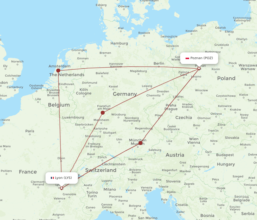 LYS-POZ flight routes