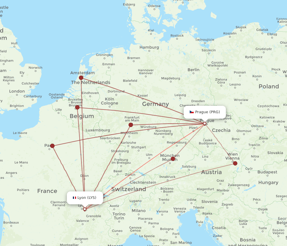 LYS-PRG flight routes