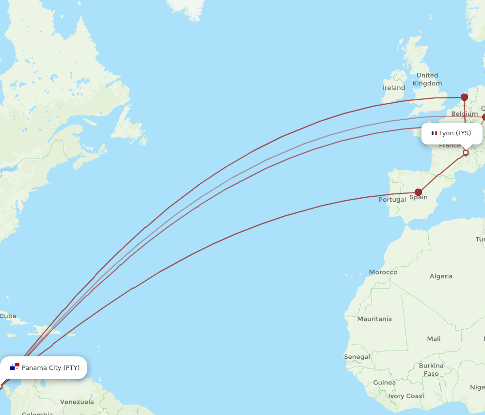 LYS-PTY flight routes