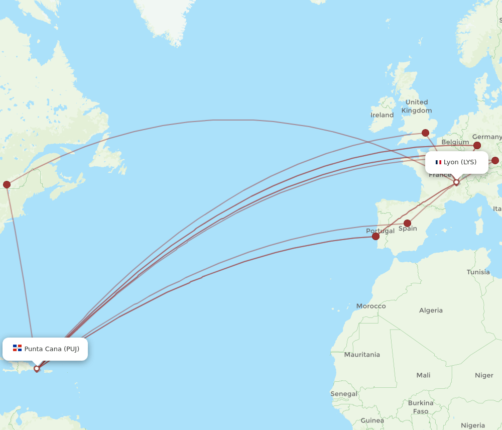 LYS-PUJ flight routes