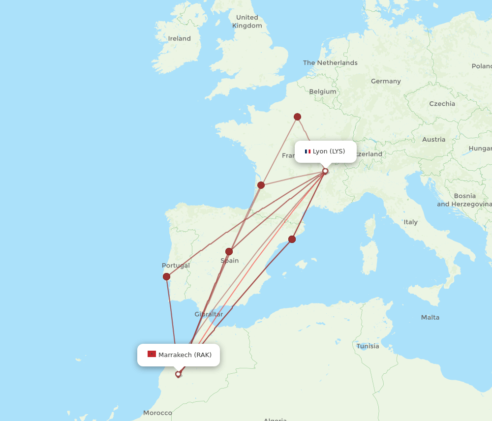 LYS-RAK flight routes