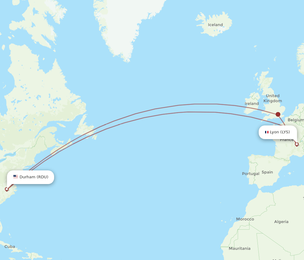 LYS to RDU flights and routes map