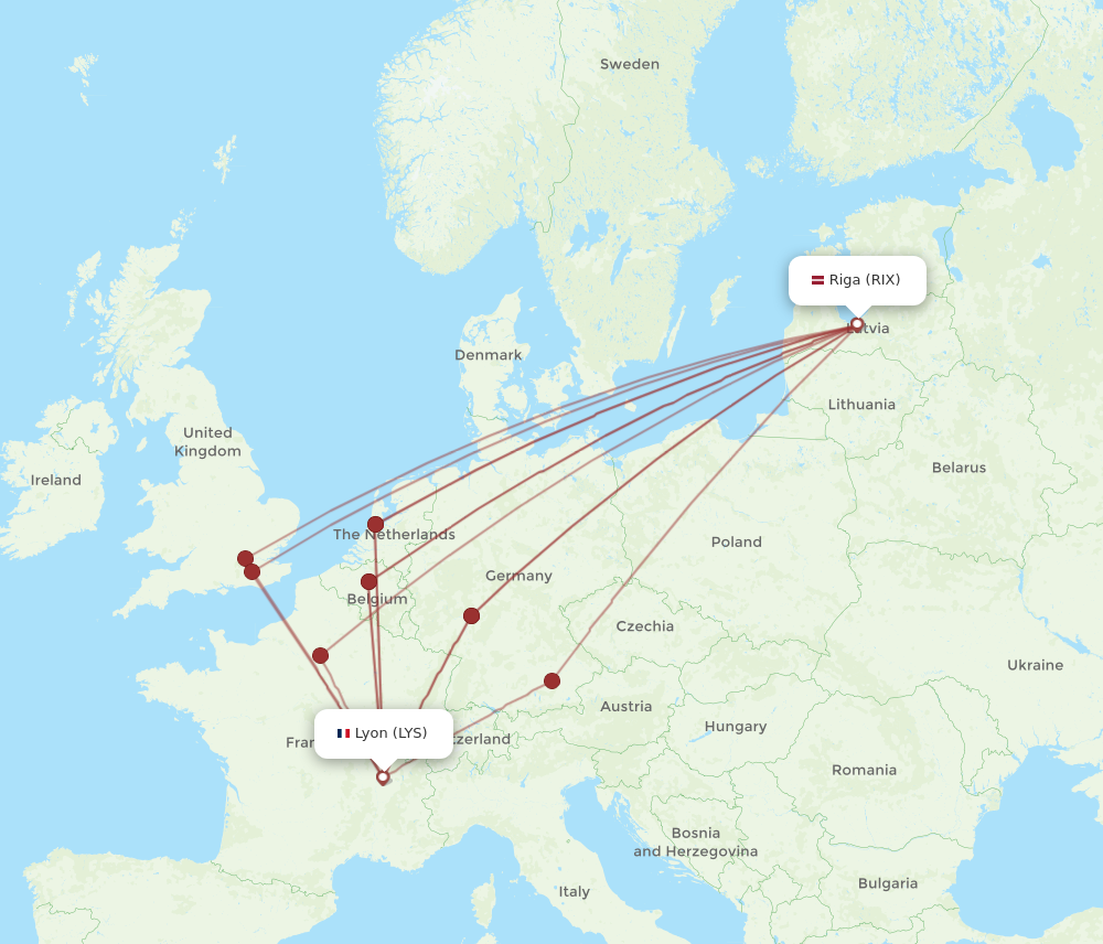 LYS to RIX flights and routes map