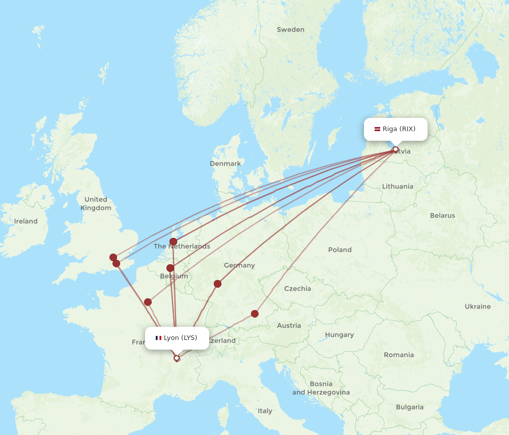 LYS to RIX flights and routes map