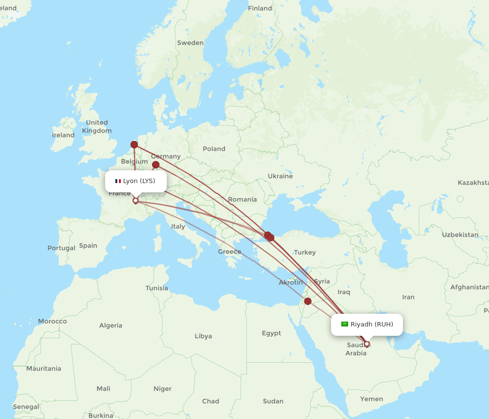 LYS-RUH flight routes
