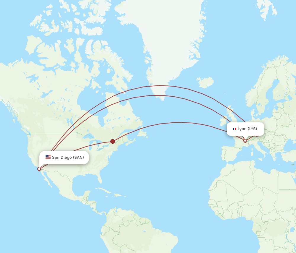 LYS to SAN flights and routes map