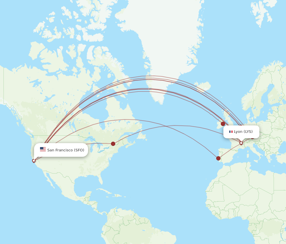 LYS-SFO flight routes