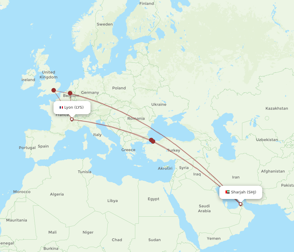 LYS-SHJ flight routes