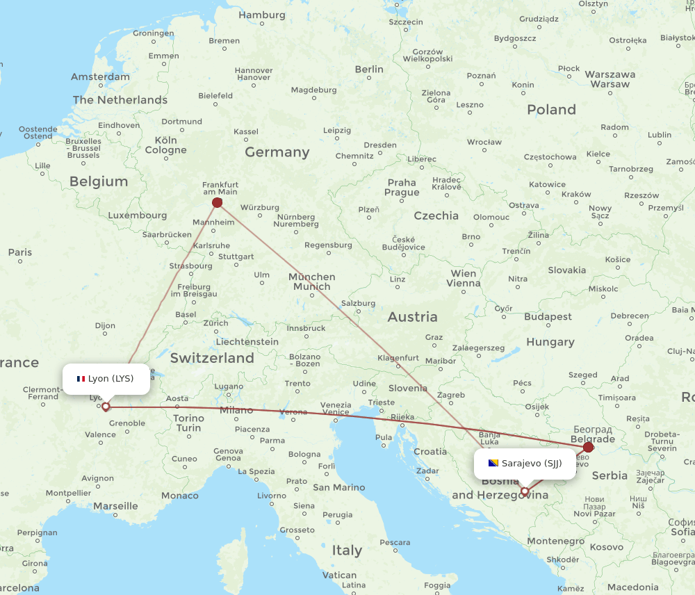 LYS-SJJ flight routes