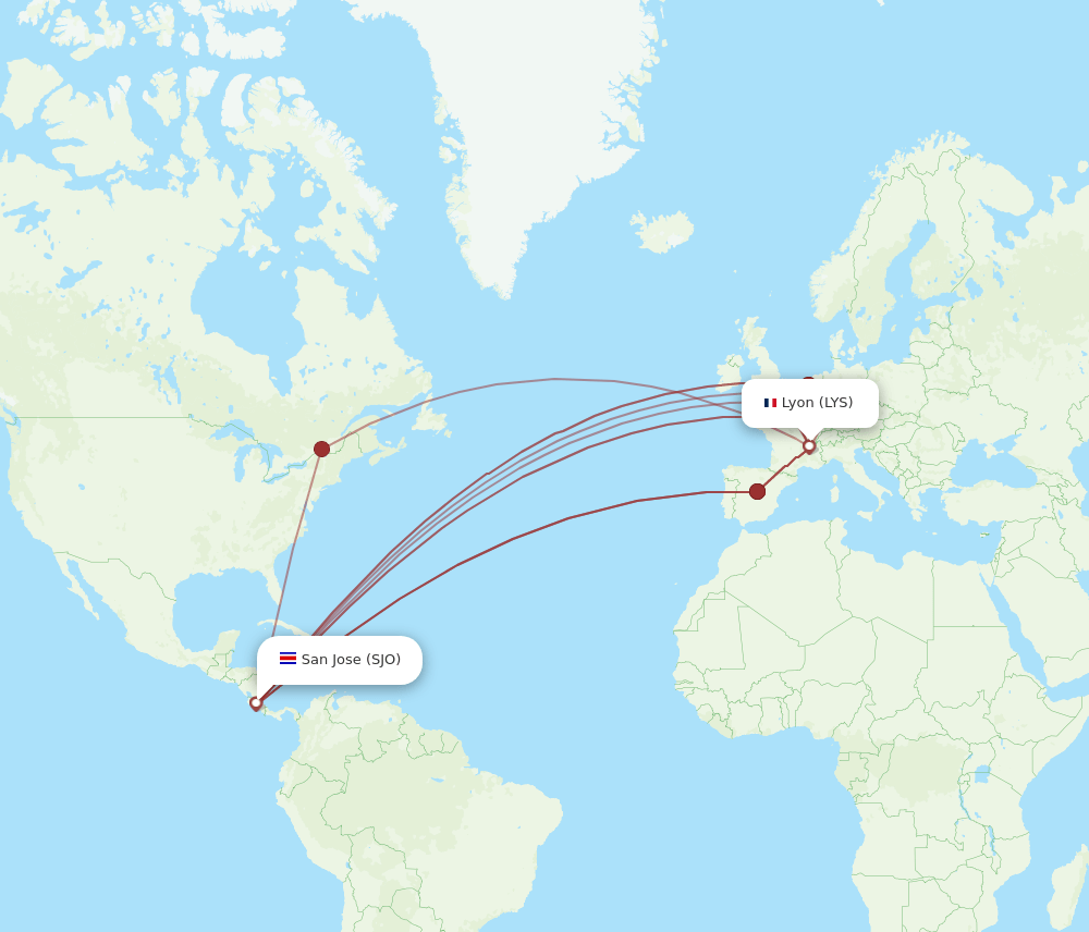 LYS to SJO flights and routes map