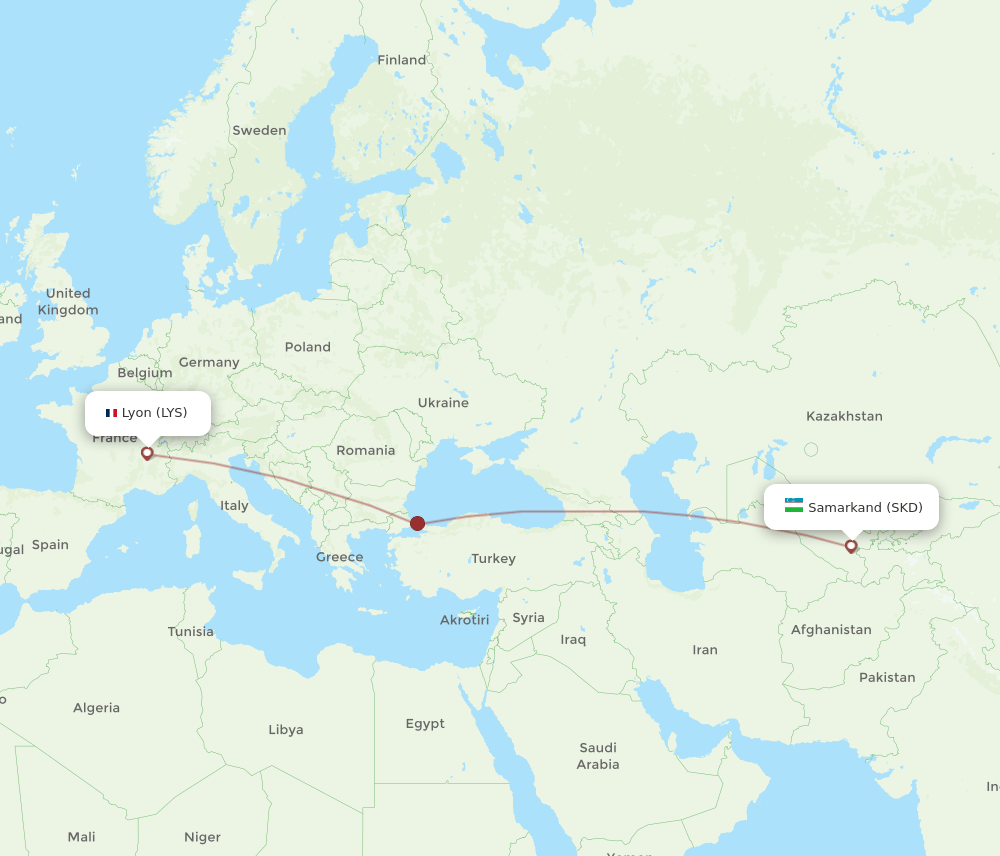 LYS to SKD flights and routes map
