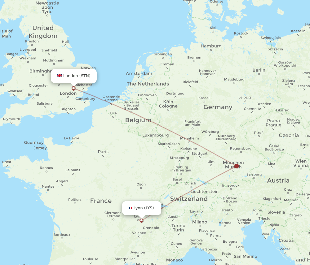 LYS-STN flight routes