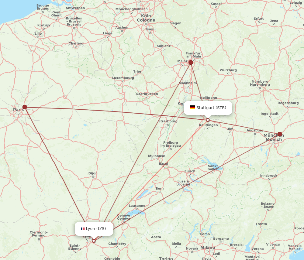 LYS to STR flights and routes map