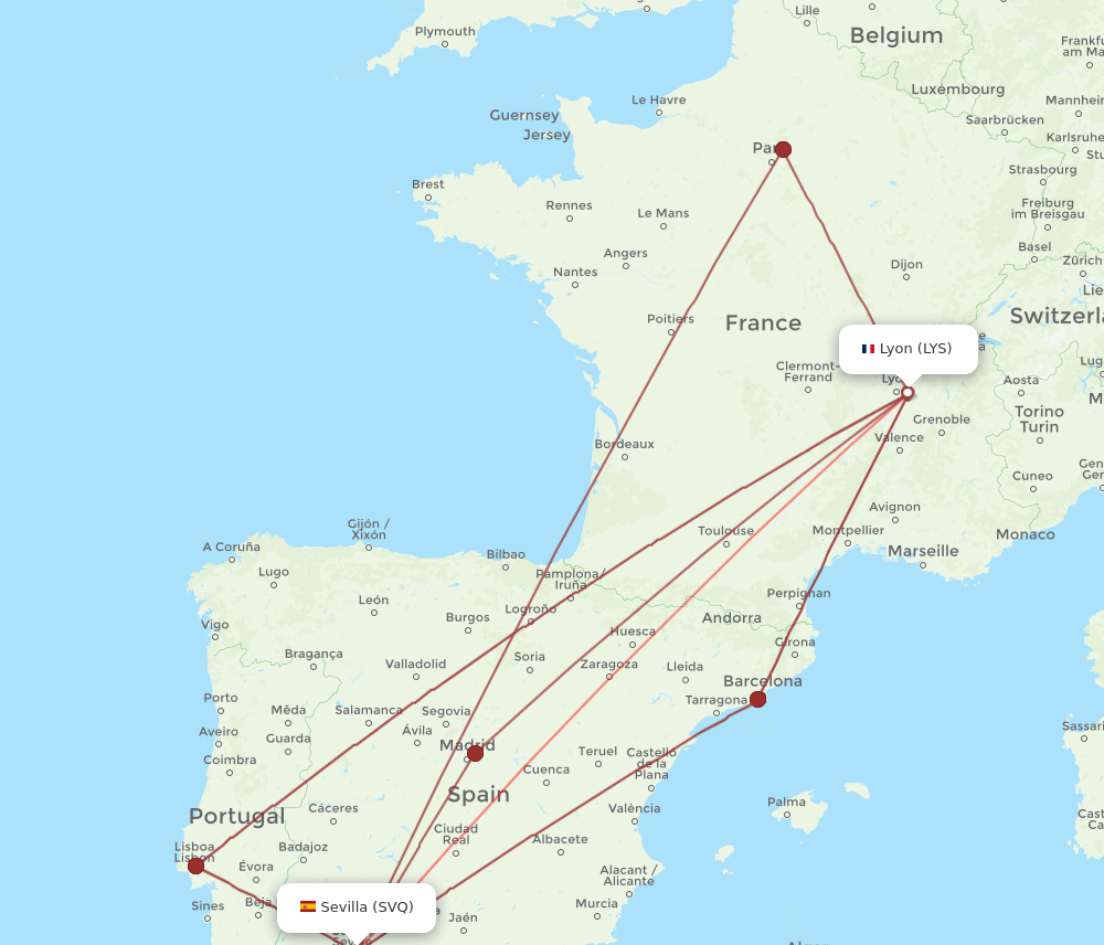 LYS to SVQ flights and routes map