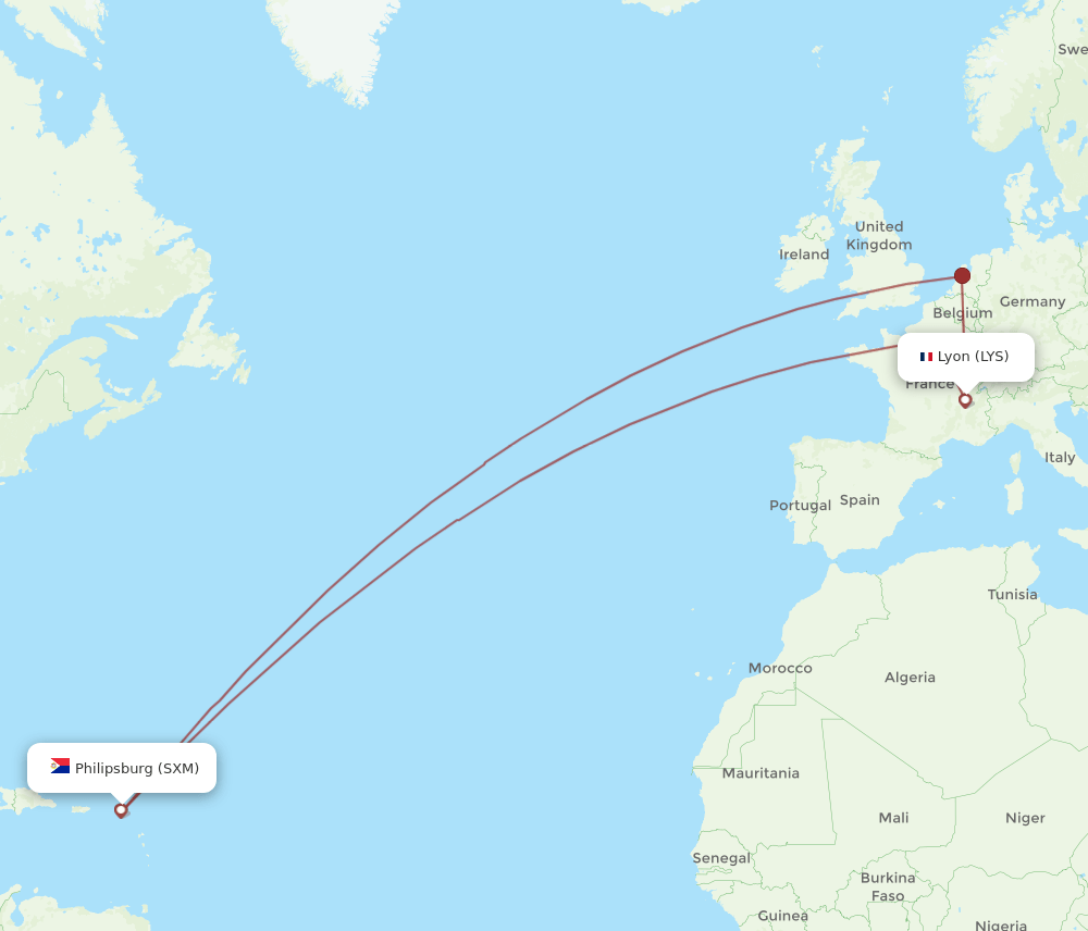 LYS-SXM flight routes
