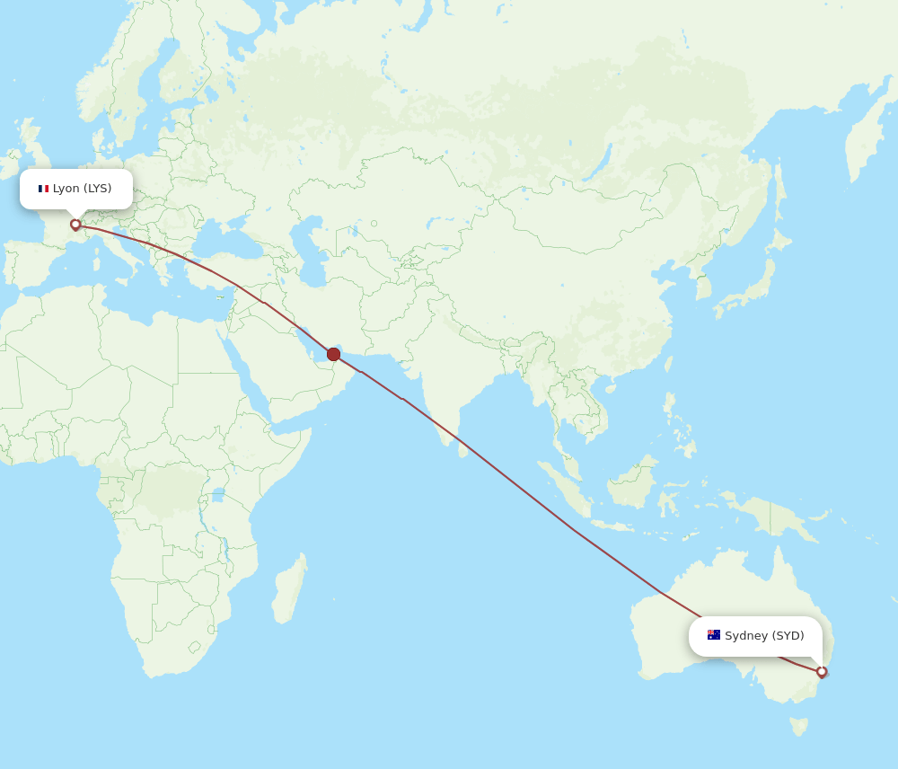 LYS-SYD flight routes