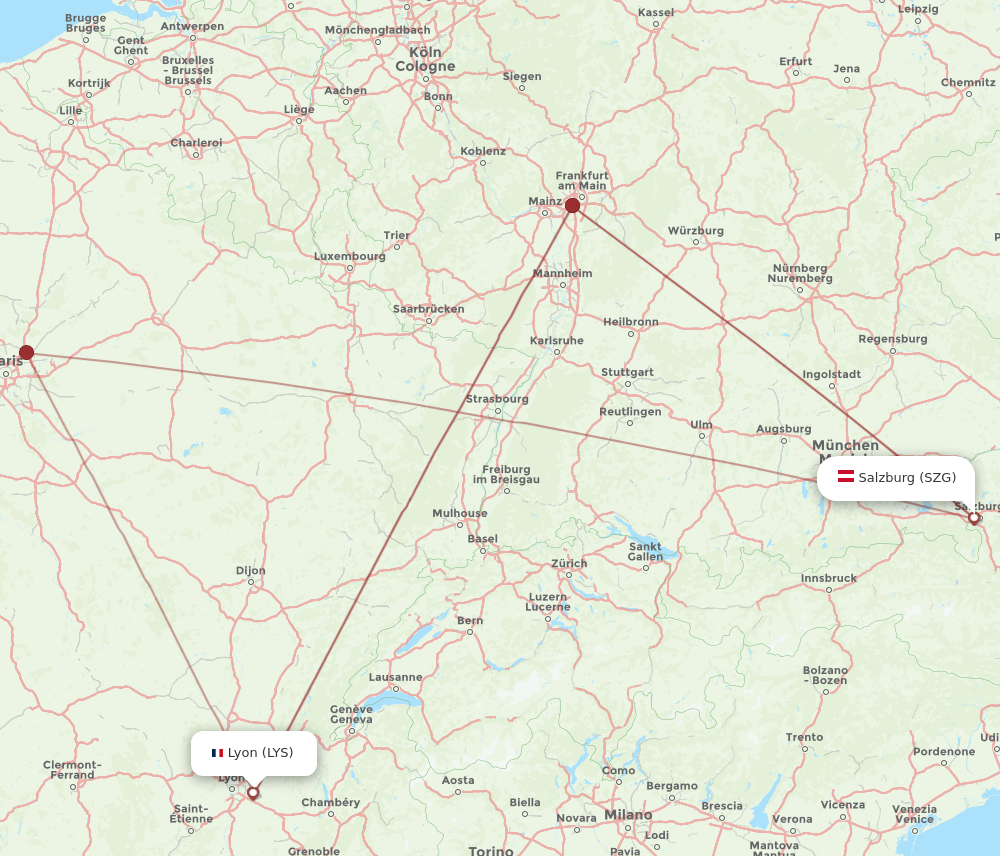 LYS to SZG flights and routes map