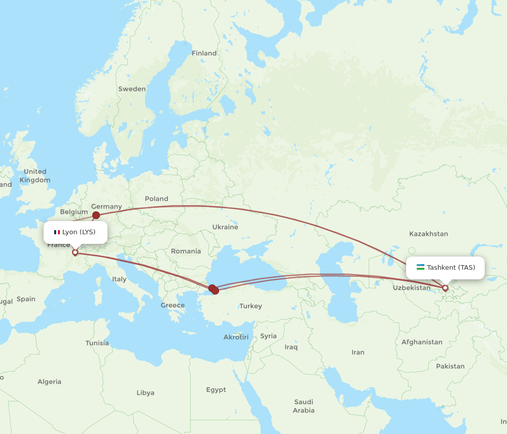 LYS-TAS flight routes