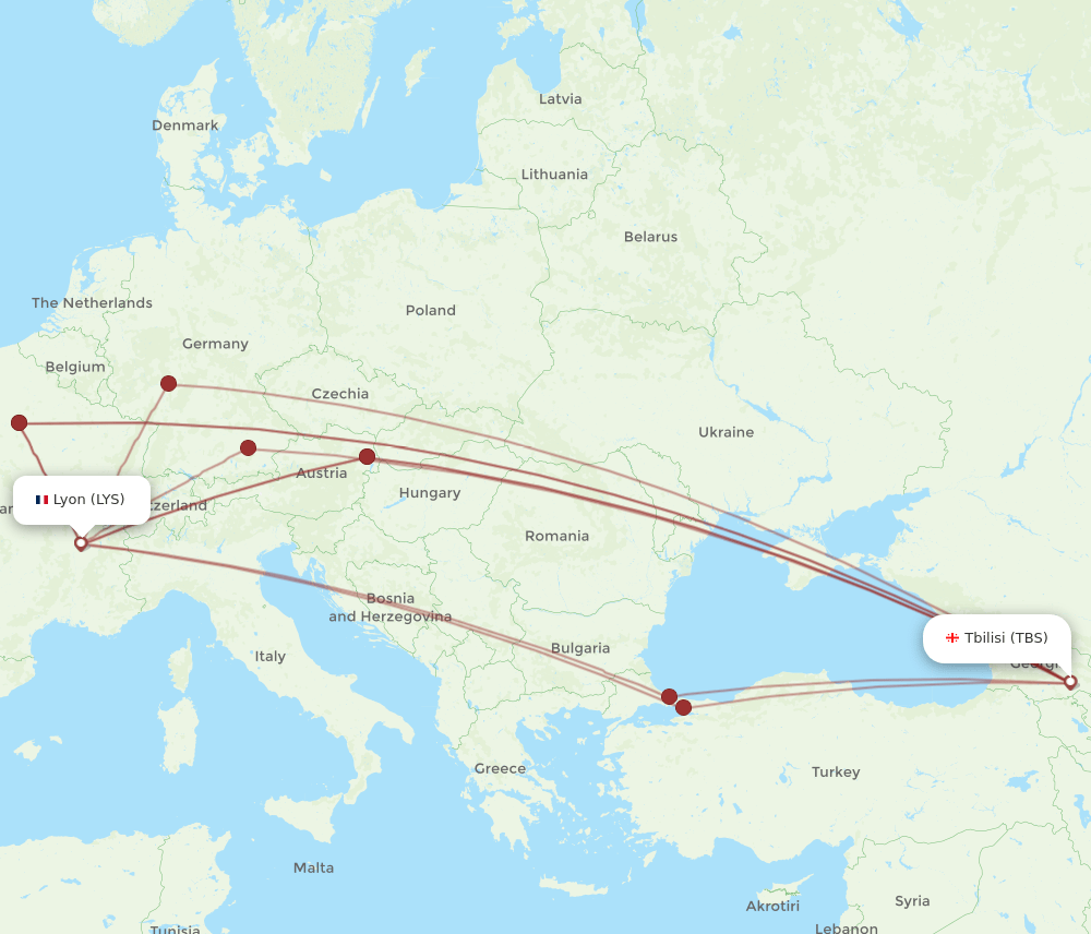 LYS-TBS flight routes