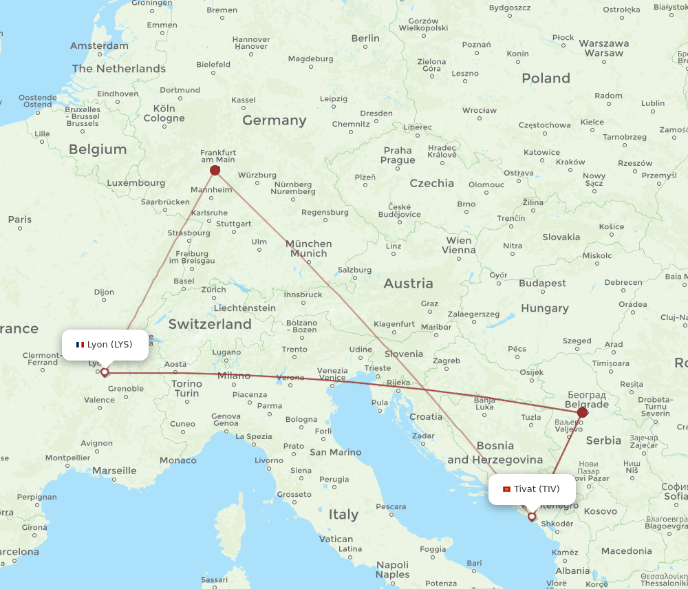 LYS to TIV flights and routes map