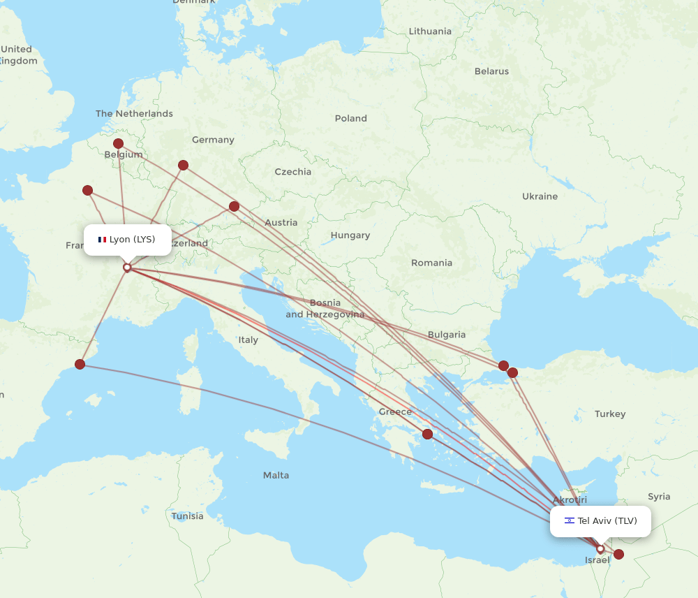 LYS to TLV flights and routes map