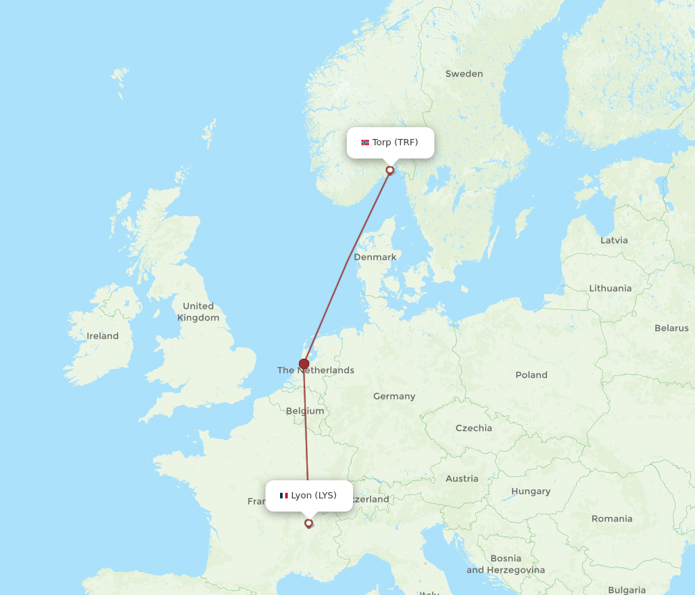 LYS-TRF flight routes