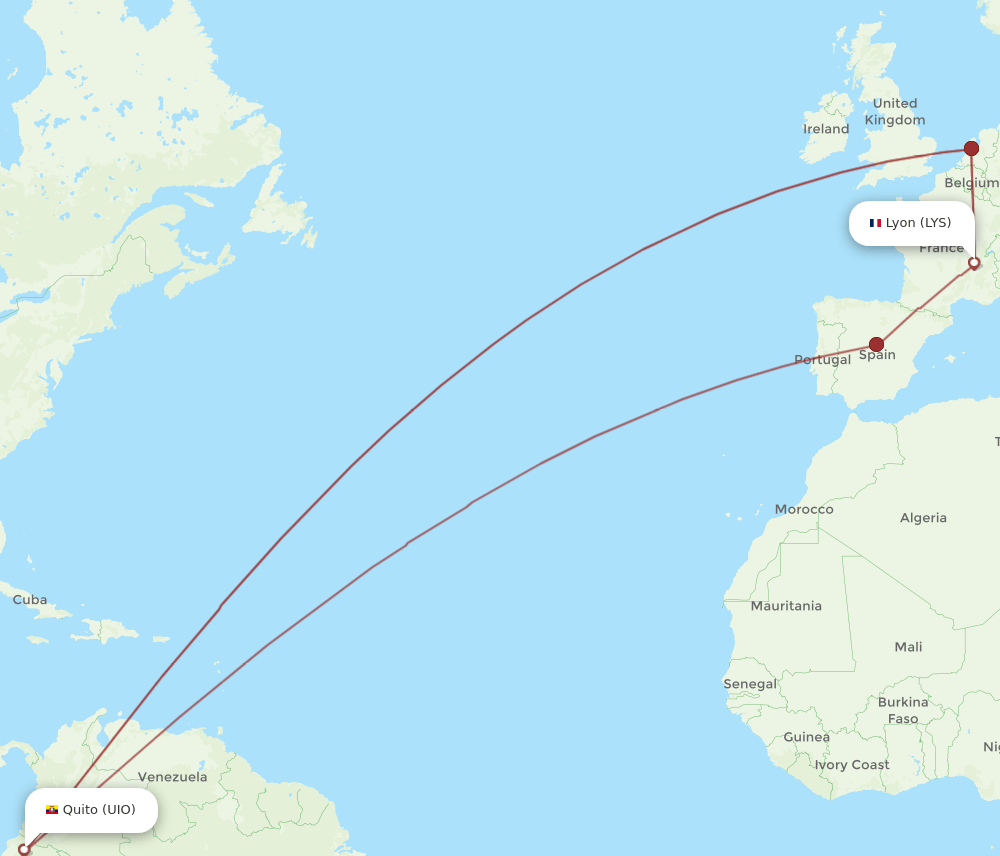 LYS-UIO flight routes
